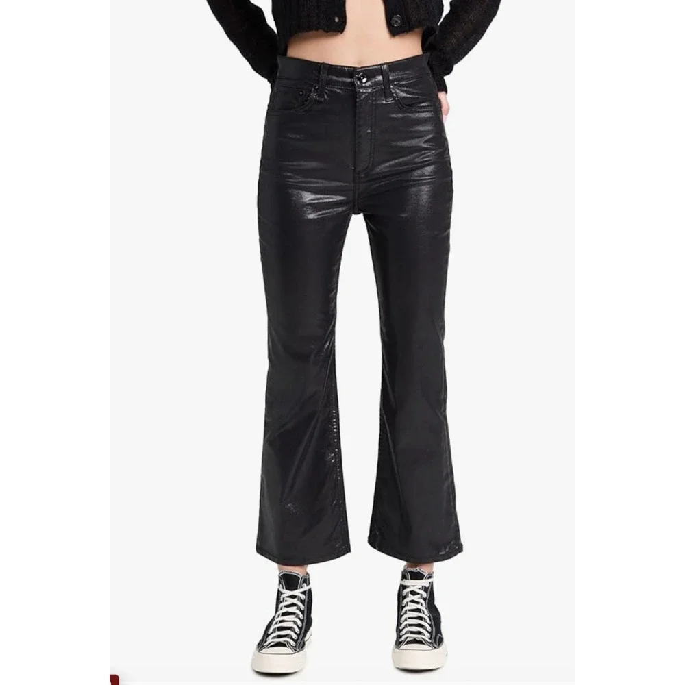 Rag & Bone Casey High Rise Ankle Flare Jeans Womens 27 Coated Black Stretch Crop